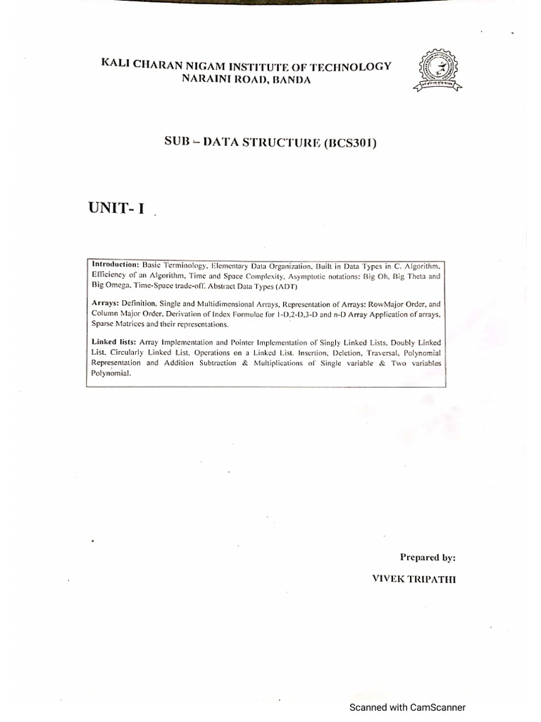 Data Structure Unit 1 (BCS 301) | PDF
