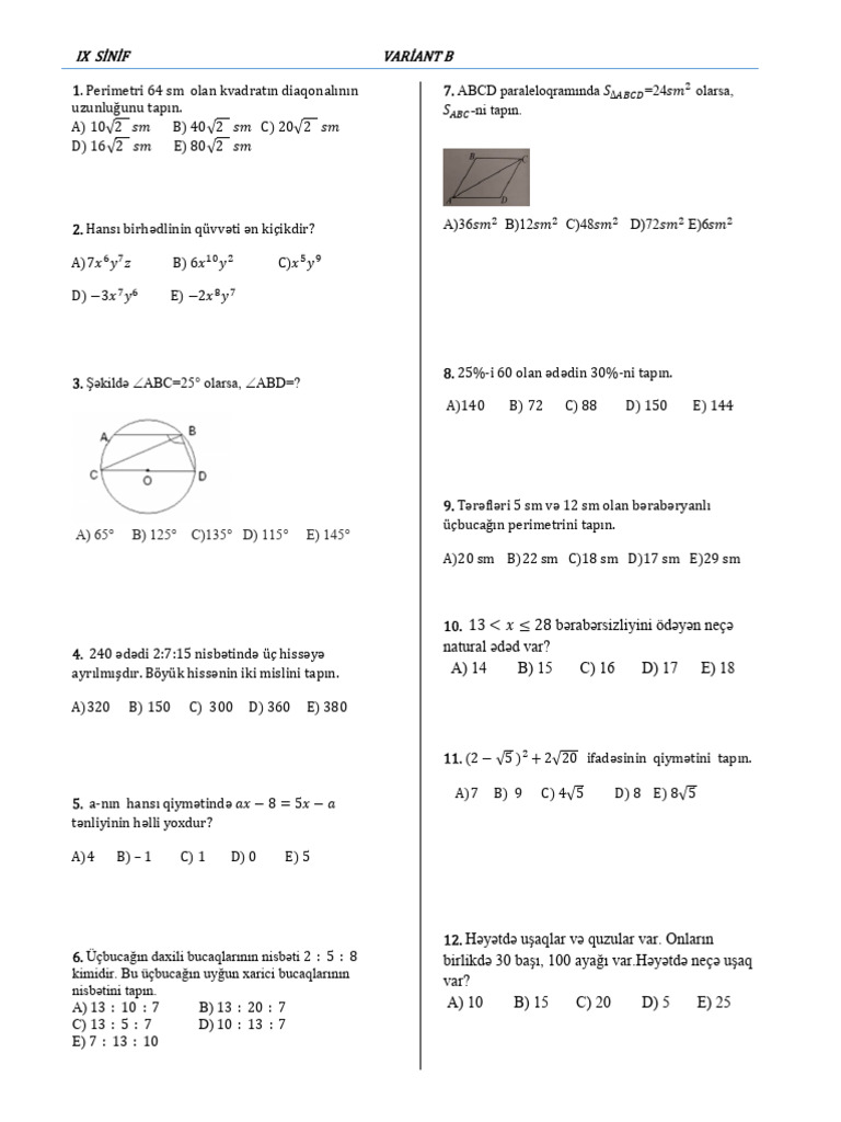 Imtahan 9 - 2 | PDF