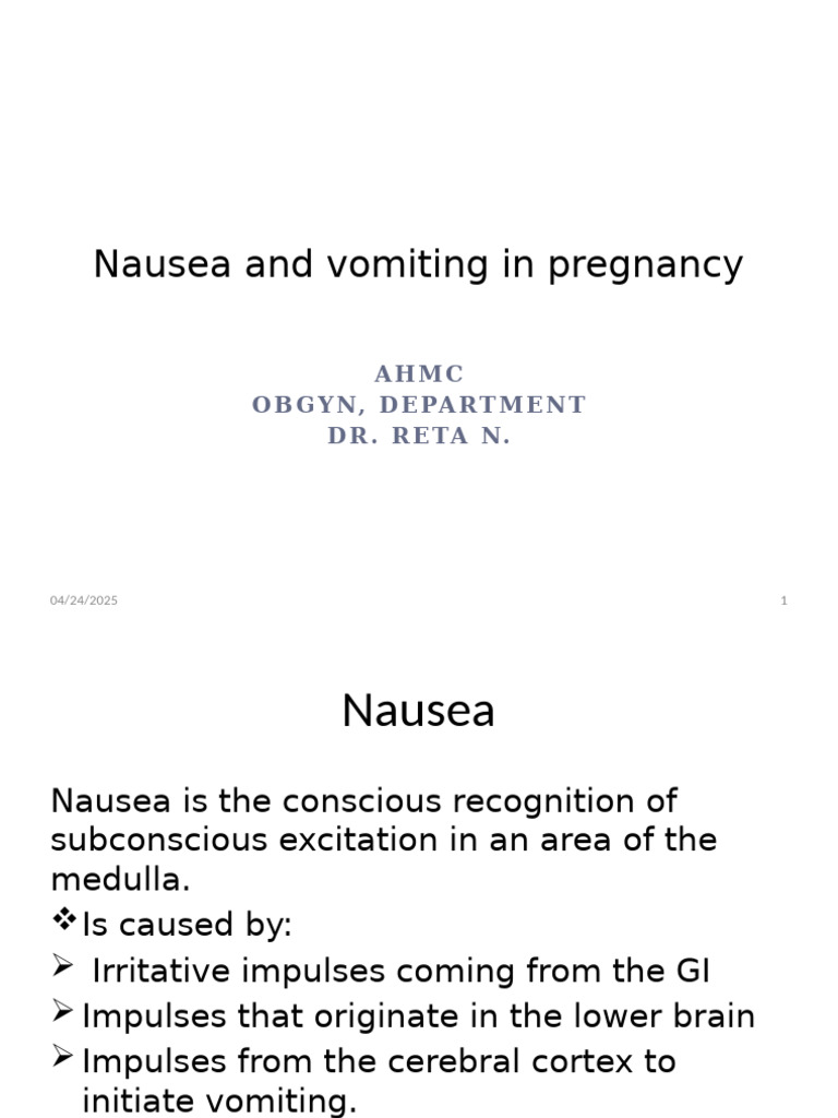 Nausea and Vomiting in Pregnancy | PDF | Nausea | Diseases And Disorders