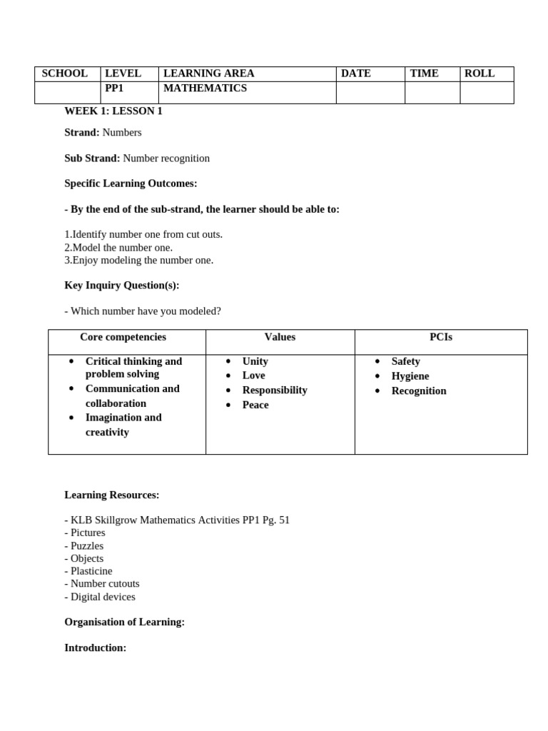 Pp1 Rationalised Mathematics Lesson Plans Term 2 | PDF | Learning ...