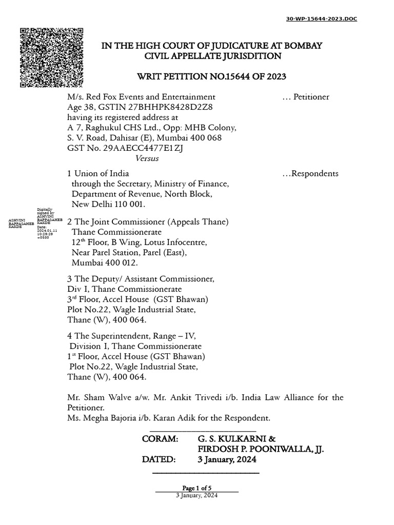 GST Registration Restoration Writ Petition | PDF | Writ | Certiorari