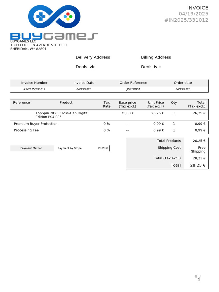 Invoice for TopSpin 2K25 Purchase | PDF | Payments | Services (Economics)