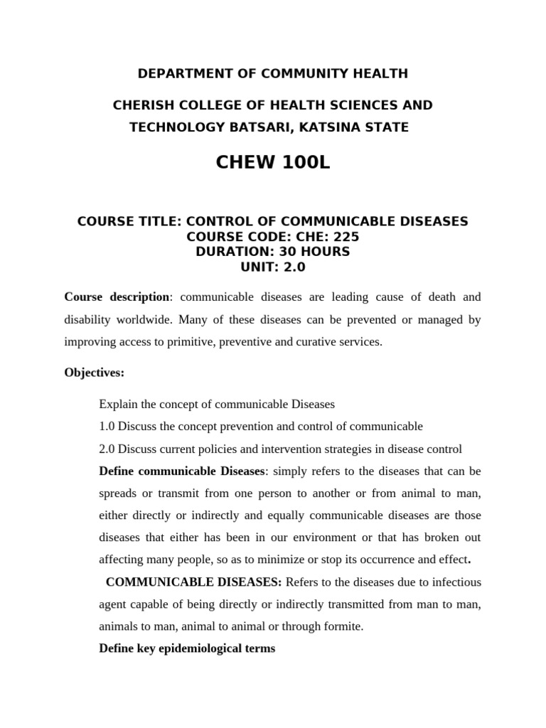 Control of Communicable Diseases Notes | PDF | Malaria | Infection