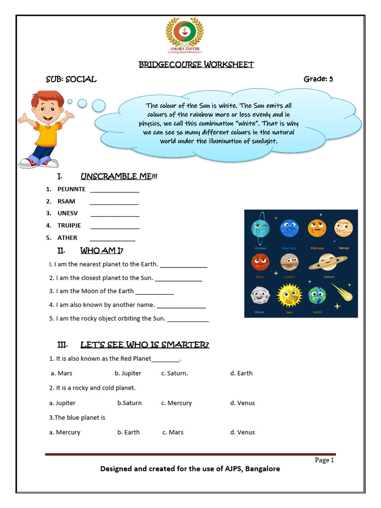Bridge Course Worksheet GR 5 | PDF