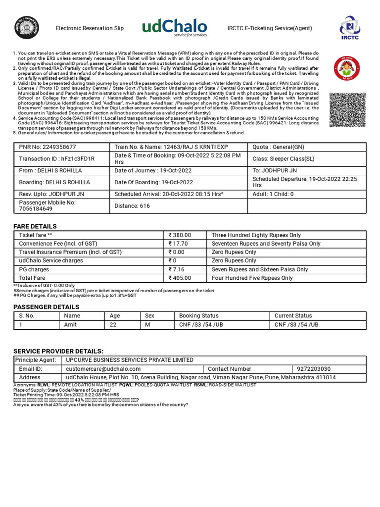 IRCTC E-Ticketing Guidelines and Details | PDF | Identity Document