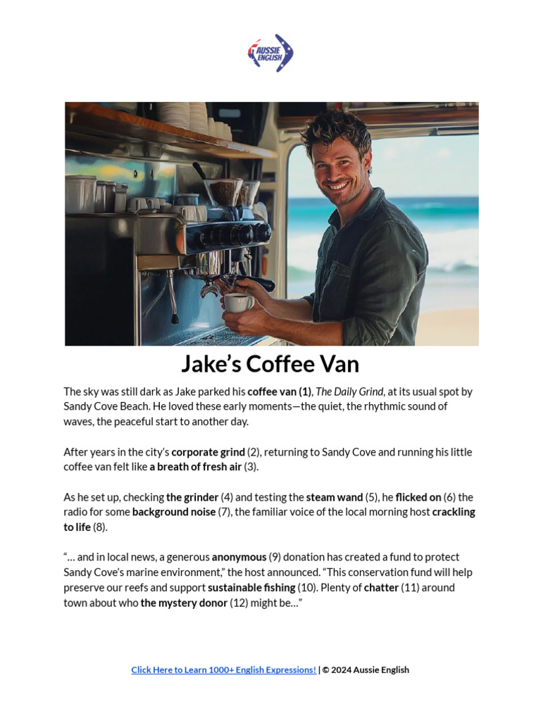 Jake's Coffee Van at Sandy Cove Beach | PDF | Coffee | Drink