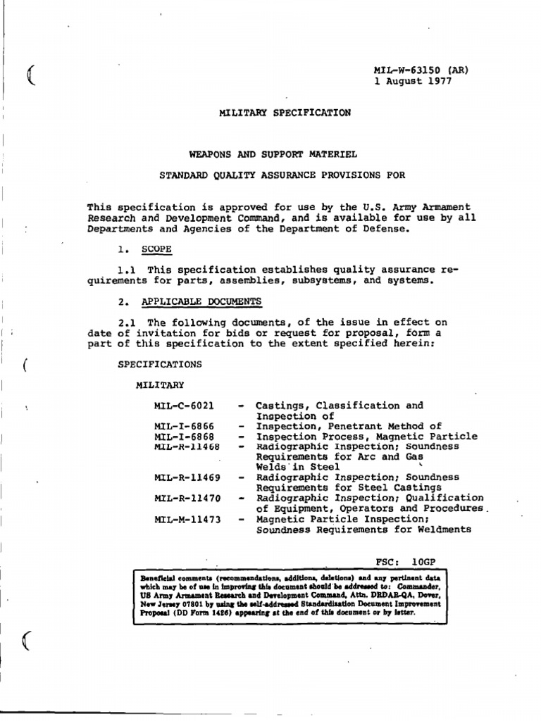 Quality Assurance Provisions for MIL-W-63150 | PDF | Nondestructive ...