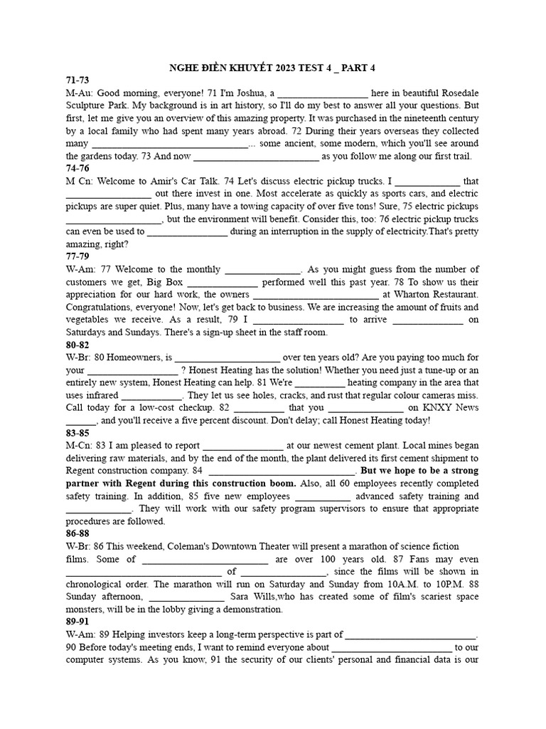 ETS 2023 Listening Test 4 Overview | PDF