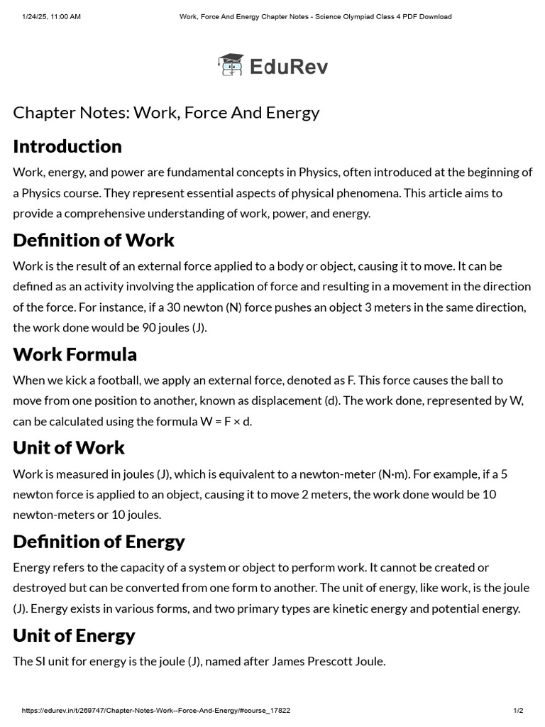 Work, Force, and Energy Explained | PDF | Power (Physics) | Force