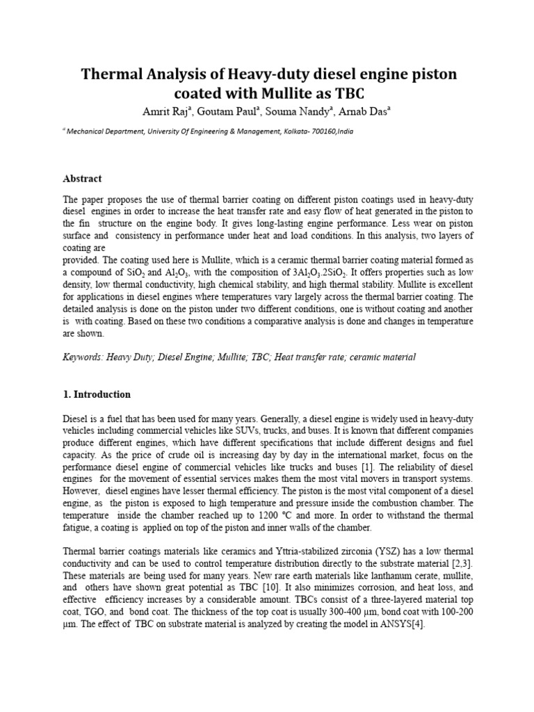 PID-004 - Thermal Analysis of Heavy-Duty Diesel Engine Piston Coated ...