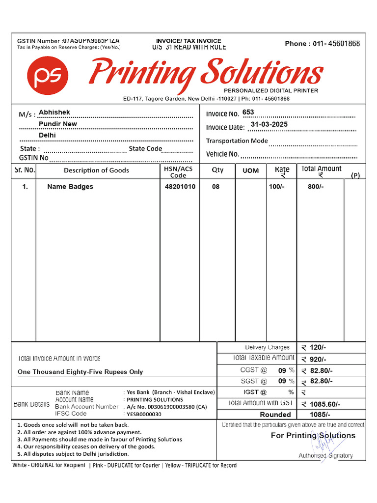 Abhishek Pundir New Delhi: One Thousand Eighty-Five Rupees Only | PDF