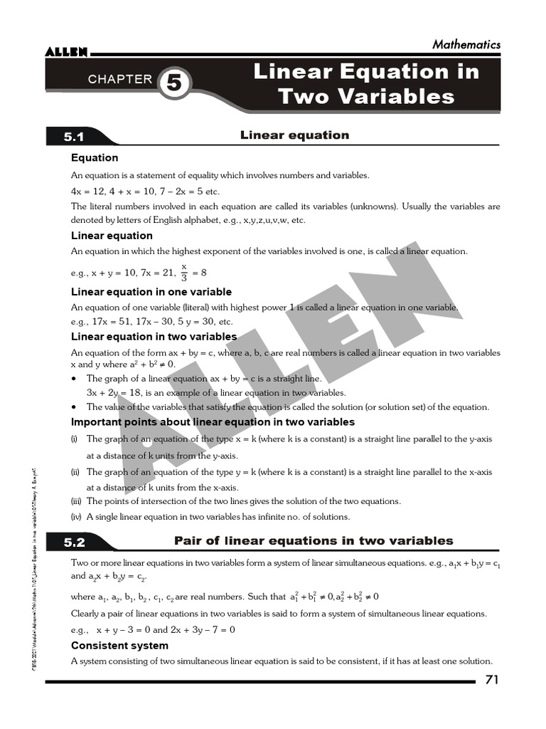 9th - Advance - Maths - 05 - Linear Equation in Two Variable | PDF ...