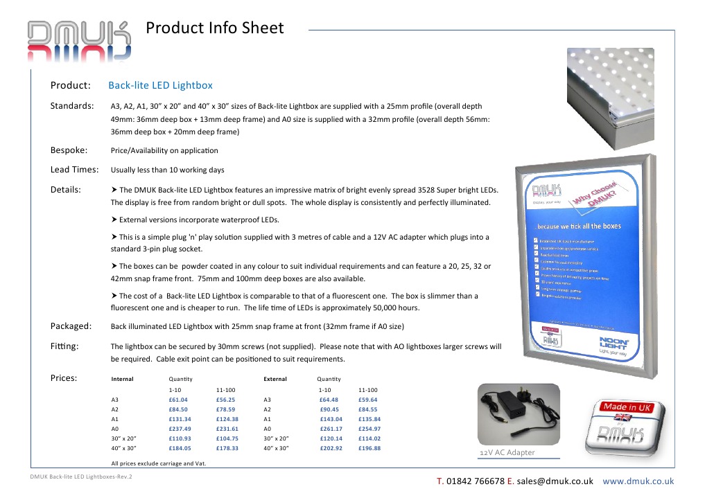 Back-lite LED Lightbox Specifications | PDF