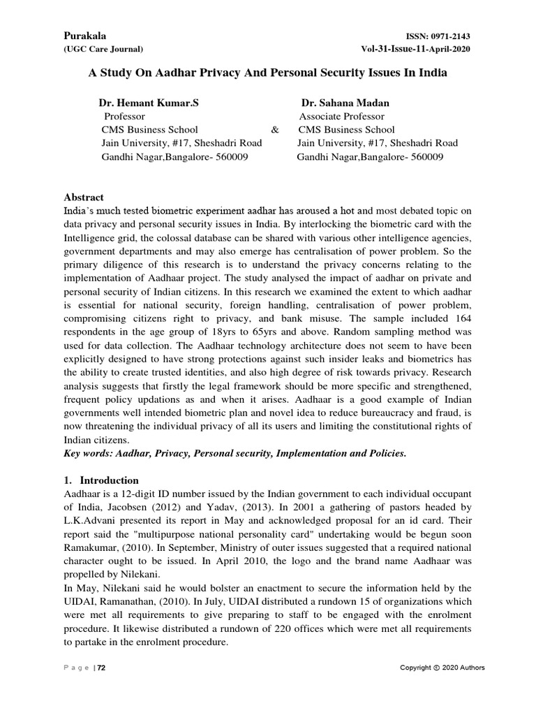 A Study On Aadhar Privacy and Personal S | PDF | Privacy | Factor Analysis