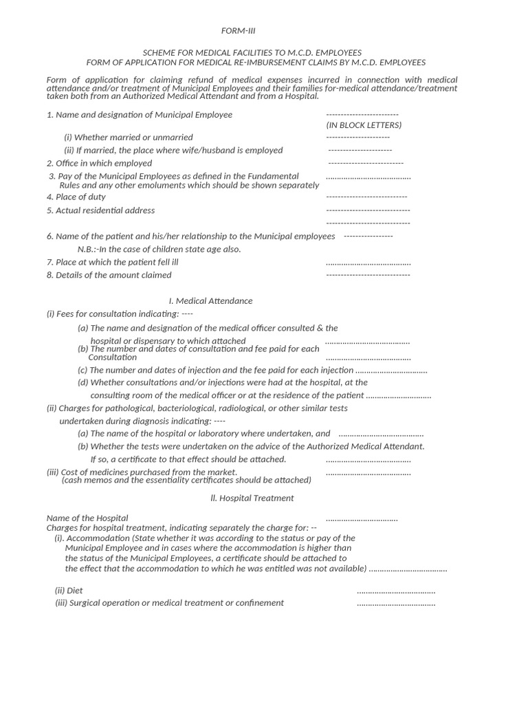 MCD Medical Reimbursement Claim Form | PDF | Hospital | Pathology