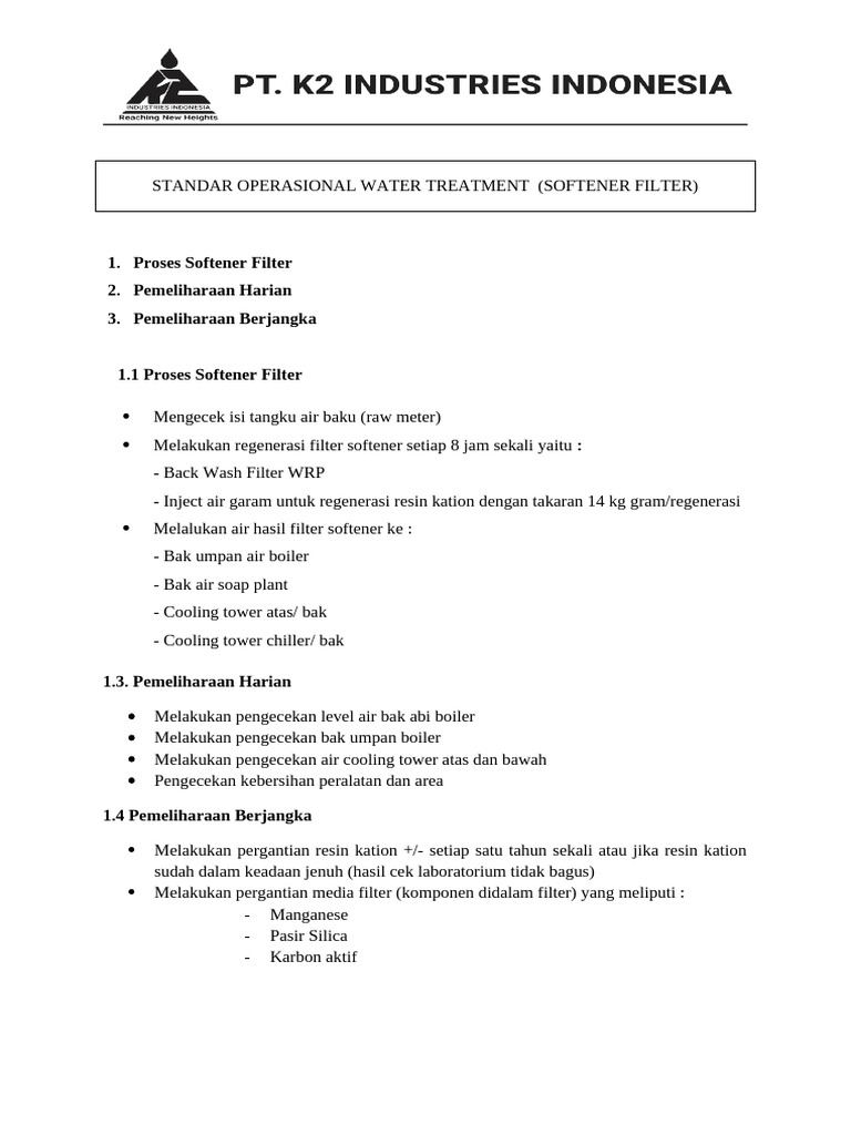 Standar Operasional Water Treatment Plant | PDF