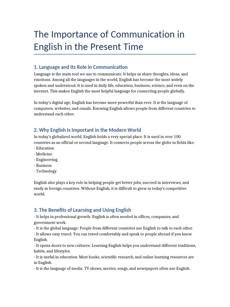 Importance of English in Global Communication | PDF | English Language ...
