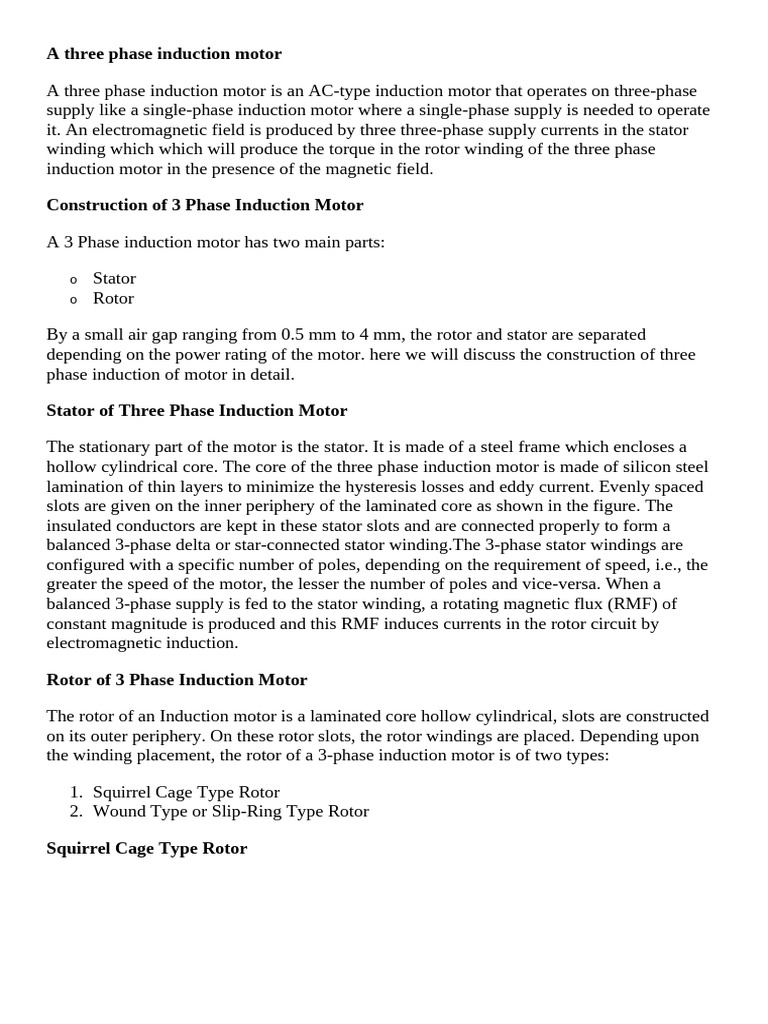 Three Phase Induction Motor Overview | PDF | Electric Motor ...