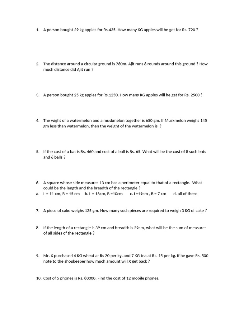 Math Word Problems and Solutions | PDF | Length