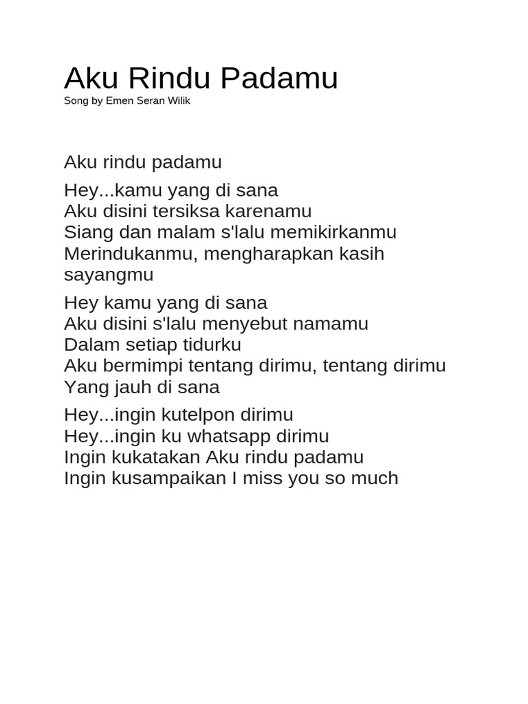 Lirik Lagu "Aku Rindu Padamu" | PDF