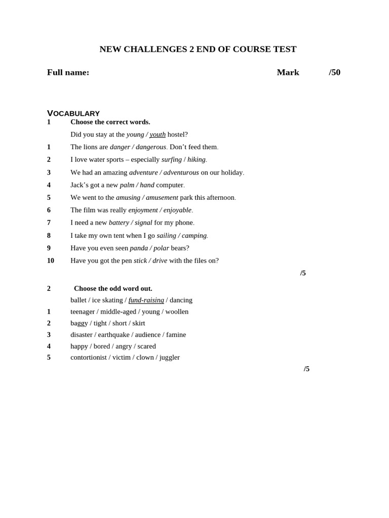 New Challenges 2 End of Course Test | PDF