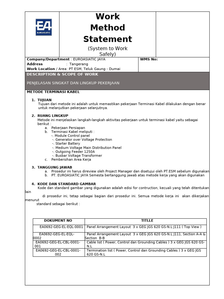 Work Methode Terminasi Kabel | PDF