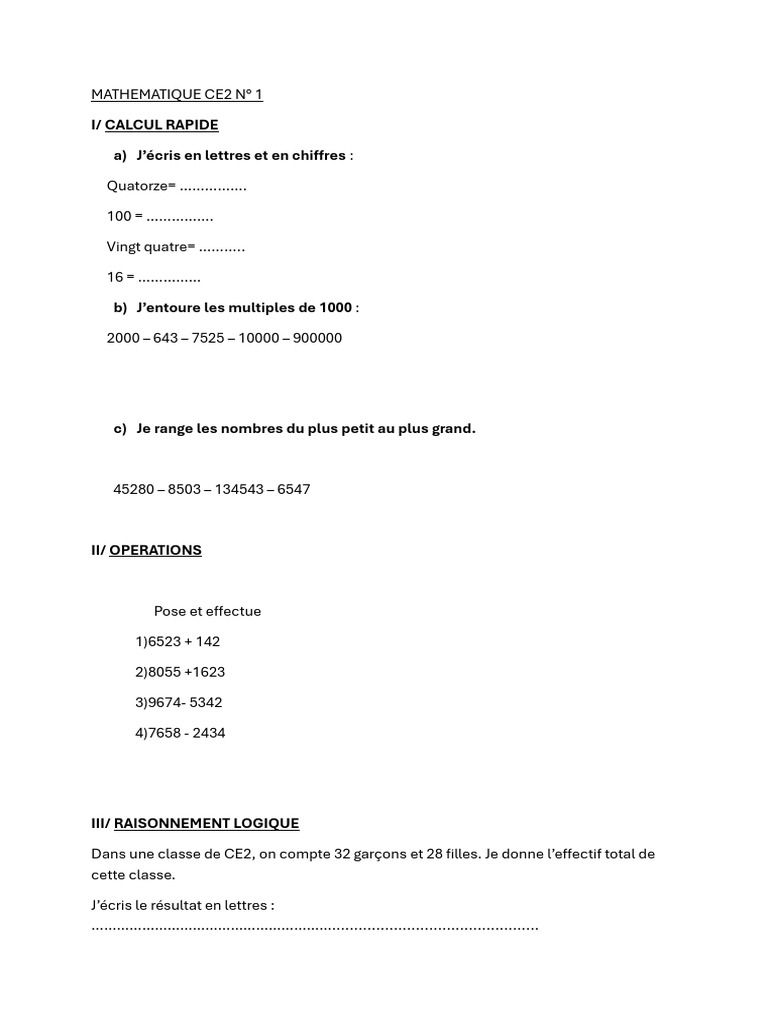 Exercices de maths CE2 à imprimer | PDF