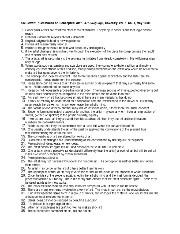 LeWitt, Sol Sentences on Conceptual Art Perception Logic