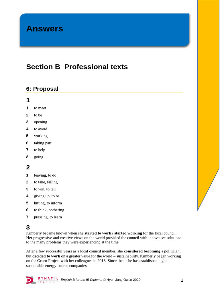 English B Grammar and Skills Workbook Section B 6 Proposal Answers | PDF