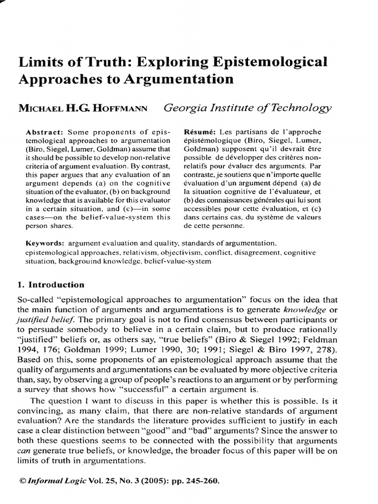 Limits of Truth in Argument Evaluation | PDF | Relativism | Argument