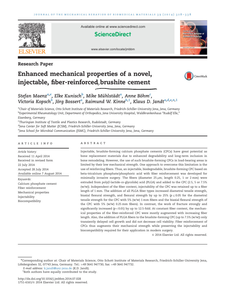 Enhanced mechanical properties of an injectable fiber reinforced DCPD ...