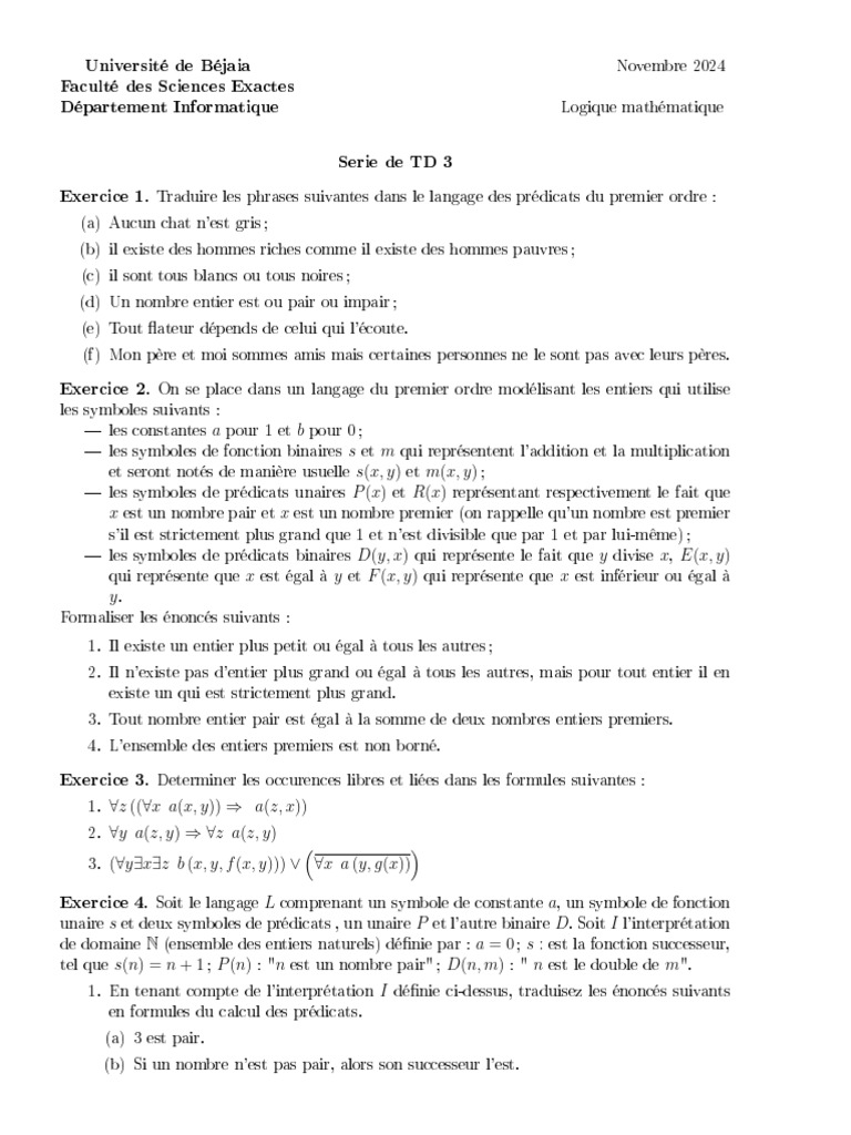 td3 LM Inf 2024 | PDF | Calcul des prédicats | Logique