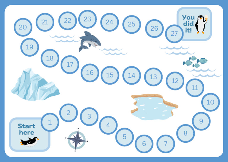 Educational Penguin Board Game Cute Illustration Style in White and ...