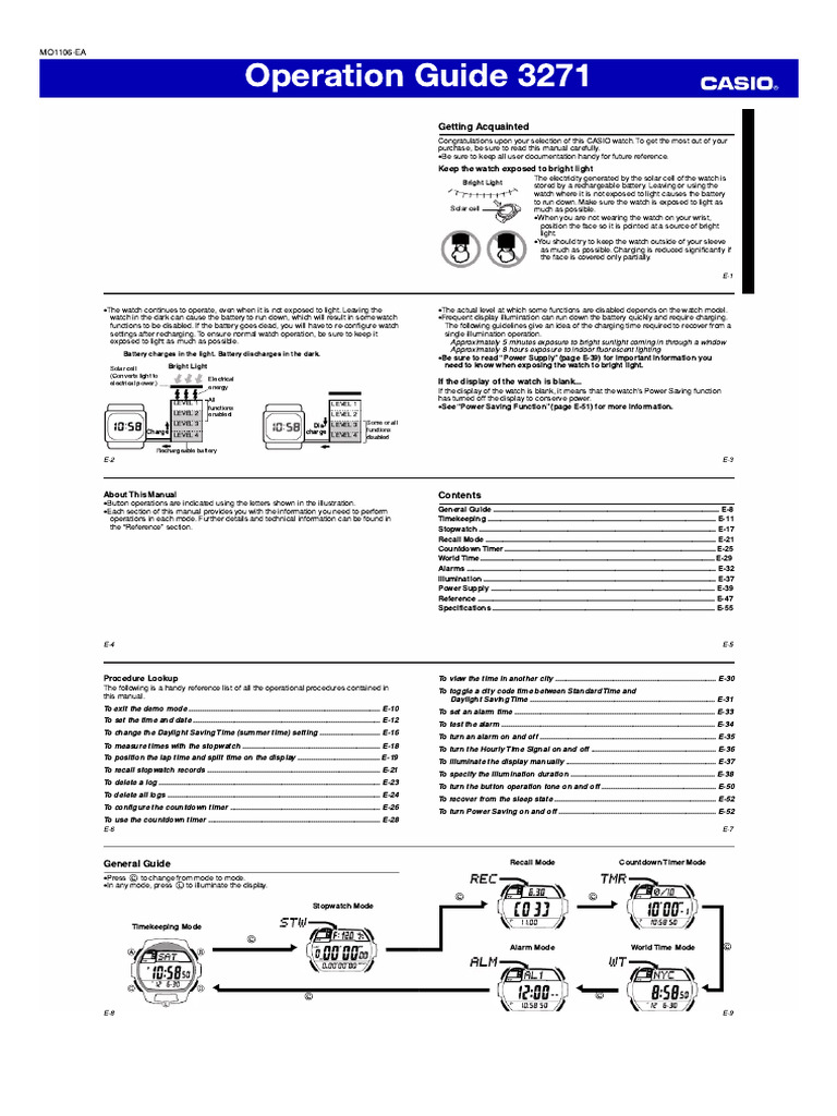 Casio Tough Solar Watch Manual | PDF | Timer | Lighting