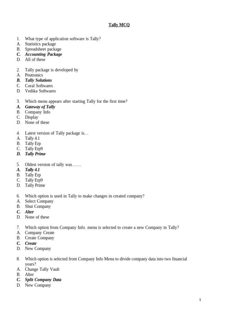 Tally MCQ Questions and Answers | PDF | Bookkeeping | Debits And Credits