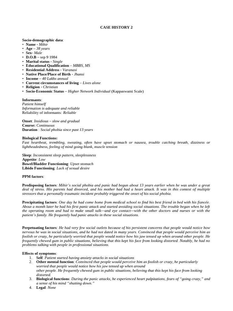 Case 2 Social Phobia Social Anxiety Disorder Complete | PDF | Anxiety ...
