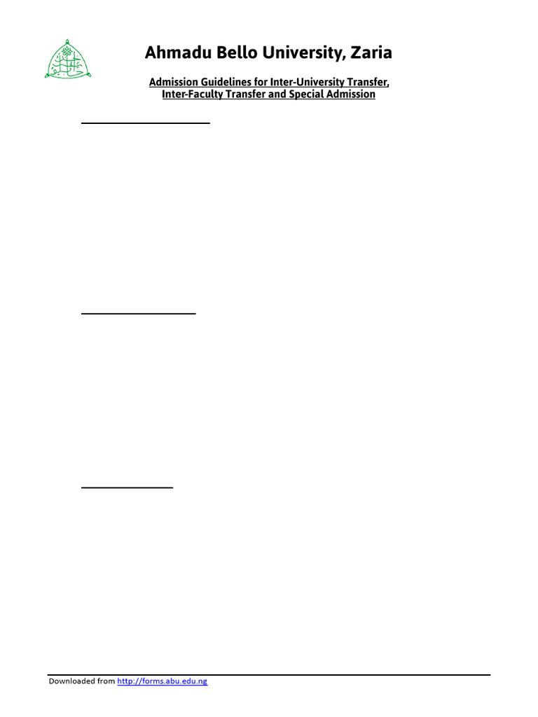 ABU Zaria Transfer Admission Guidelines | PDF