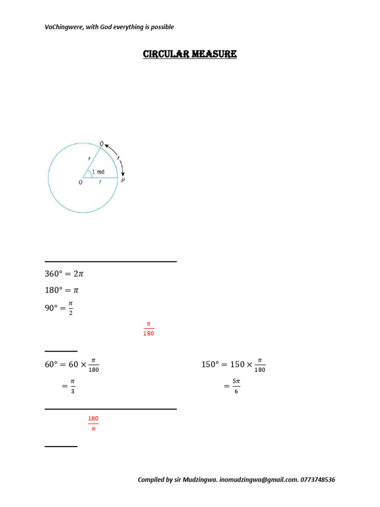 Circular Measure and Sector Area | PDF | Circle | Angle
