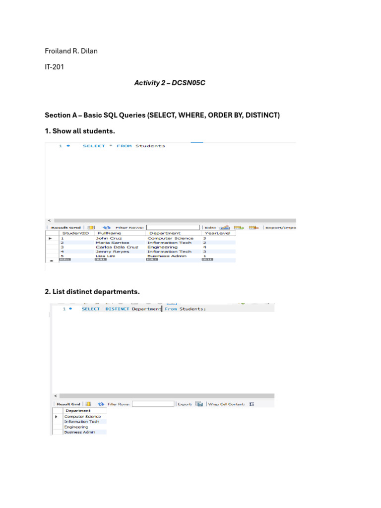 SQL Query Exercises and Solutions | PDF