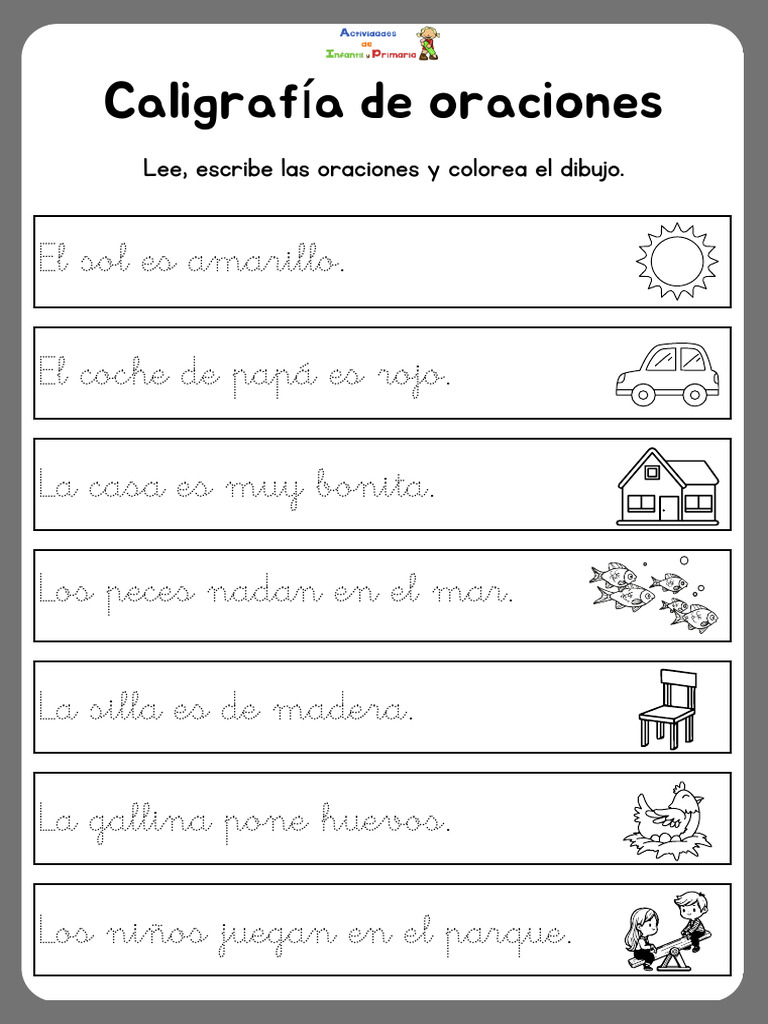 Oraciones para Caligrafía Infantil | PDF