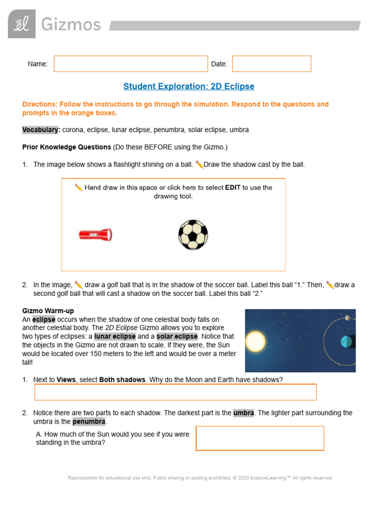 Gizmos Google-2DEclipseSE - Student | PDF | Solar Eclipse | Eclipse