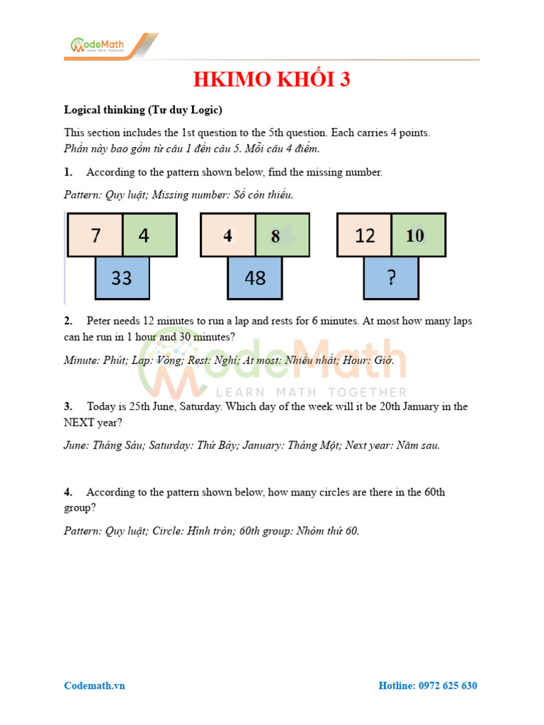 HKIMO 2025 Mocktest VQG Khoi 3 ANS | PDF