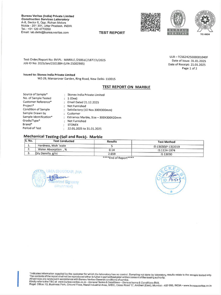 Marble Test Report-Estramoz | PDF