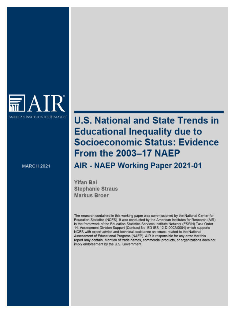 ED613568 | PDF | Socioeconomic Status | National Assessment Of ...