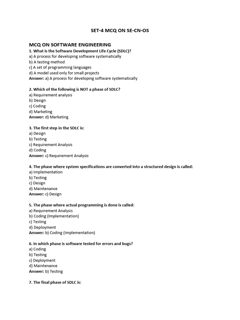 Set-4 MCQ On Se-Cn-Os With Solution | PDF | Software Development ...