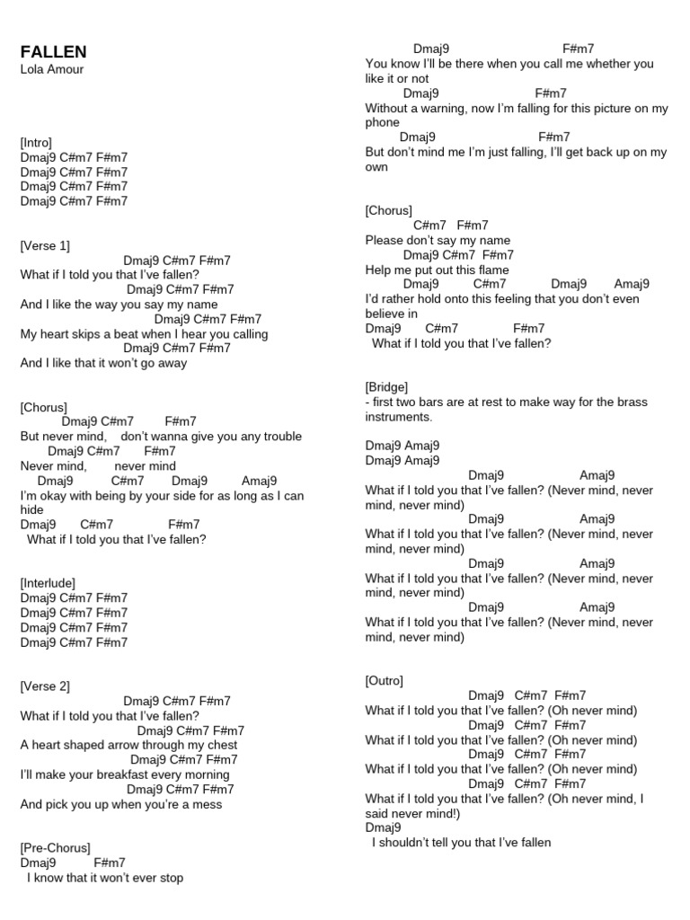 Lola Amour - Fallen Lyrics & Chords | PDF | Song Structure | Songs