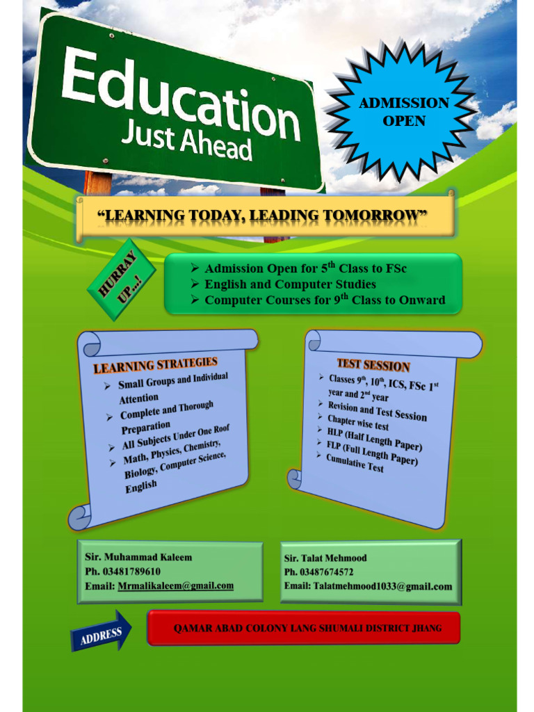 Admission Open: 5th Class to FSc | PDF