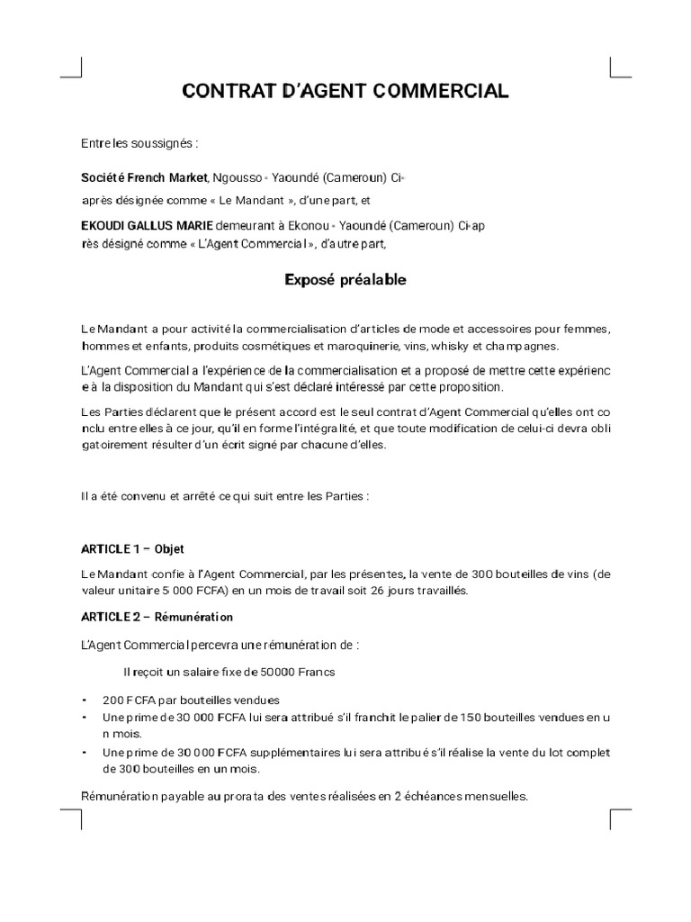 Contrat Agent Commercialmod_Phoenix | PDF