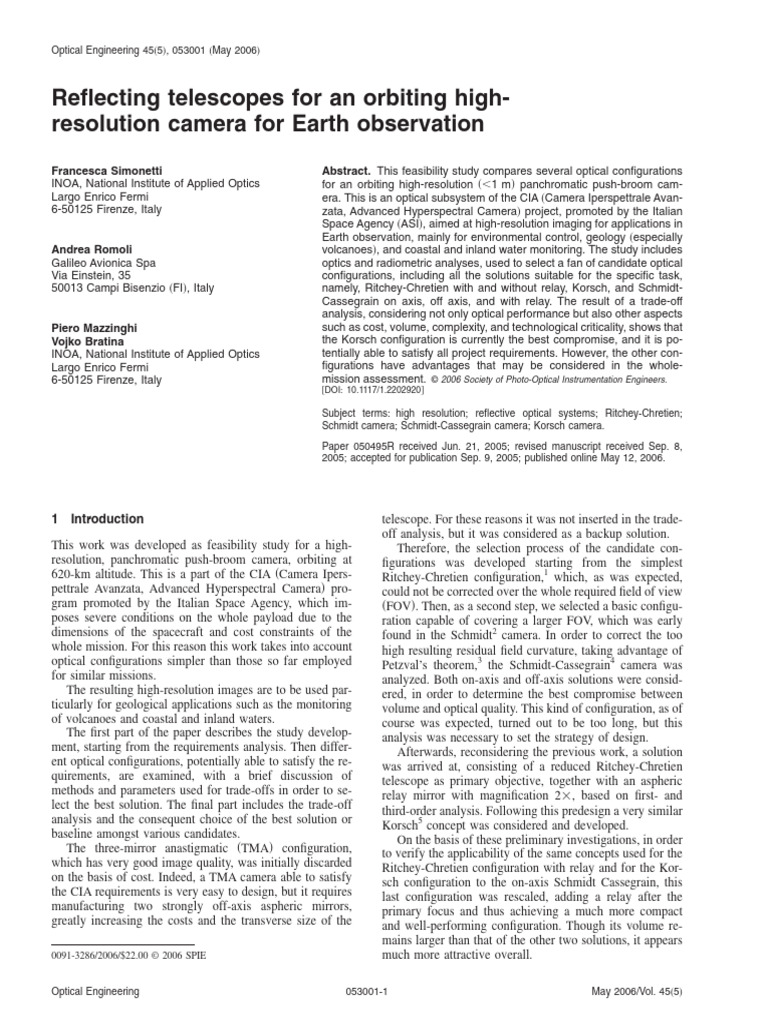 High-Resolution Orbiting Telescope Design | PDF | Angular Resolution ...