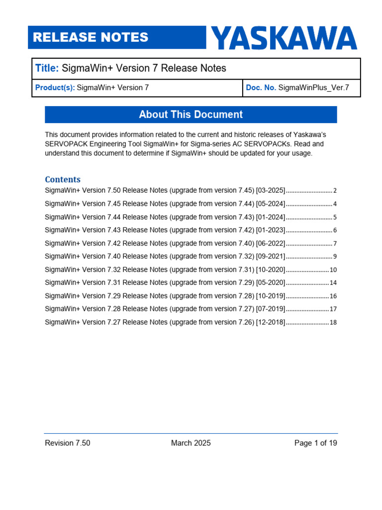 SigmaWin+ Version 7.50 Release Notes | PDF | Servomechanism | Device Driver